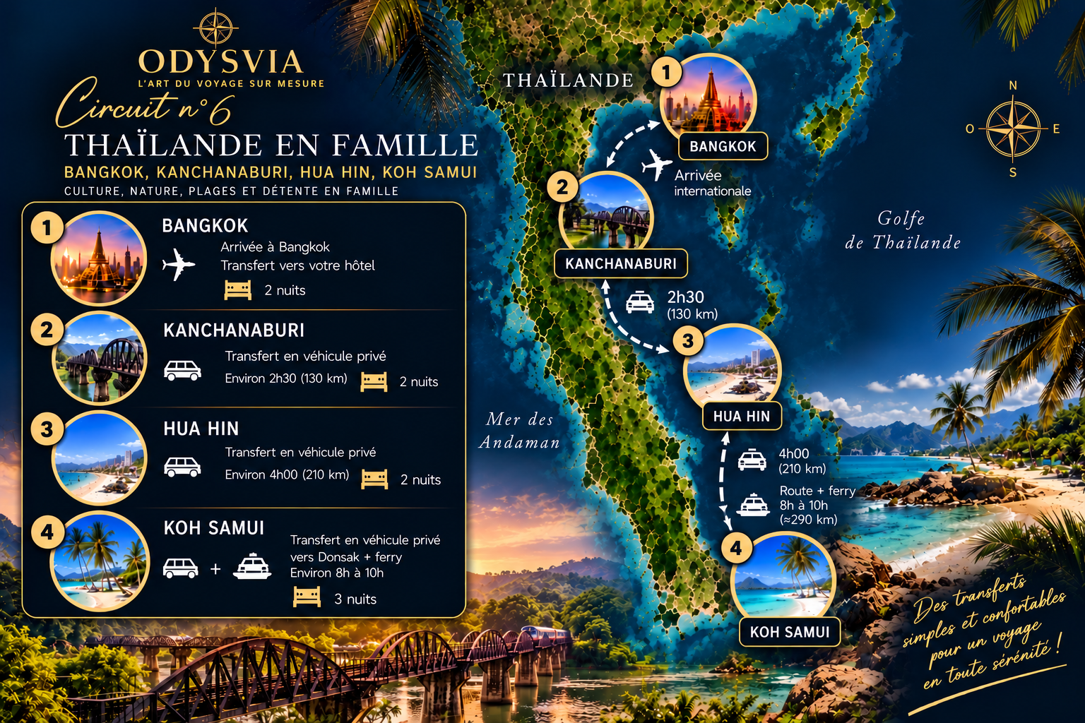 Carte des transferts du circuit 6 Thaïlande en famille